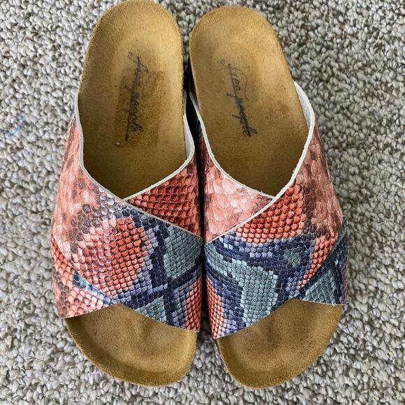 Free People Sidelines Sandals Size 38 or 7.5 Candy Pink Blue Flatform Boho - Picture 10 of 13